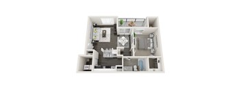 A top-down view of a modern apartment layout.
