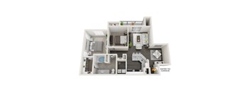 A top down view of a house interior with a garage entrance.