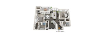 A floor plan of a house with a garage entry.