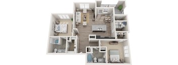 A 3D floor plan of a house showing all the rooms and their layout.