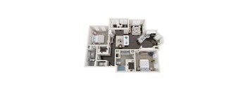 A 3D floor plan of a house layout.
