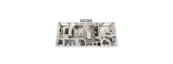 A top-down view of a modern, well-organized apartment layout.