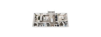 A top-down view of a modern, well-organized apartment layout.