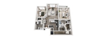 A top-down view of a modern apartment layout.