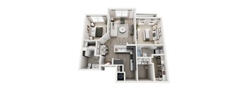 A top-down view of a modern apartment layout.