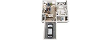 A car is parked in a garage in a house.