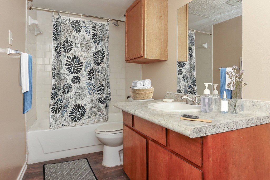 A bathroom with a toilet, sink, and shower curtain.