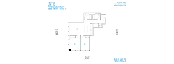 A floor plan for a 2 bedroom, 2 bathroom apartment.