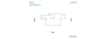 A floor plan for a studio alcove at 180 Water Street in New York.