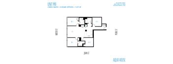 A floor plan for a 2 bedroom, 2 bathroom apartment at 180 Water Street in New York.