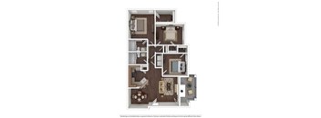A floor plan of a house with a kitchen, living room, and two bedrooms.
