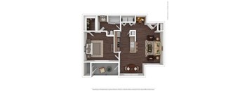 A floor plan of a house with a kitchen, living room, and two bedrooms.