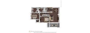 A floor plan of a house with multiple rooms and furniture layouts.