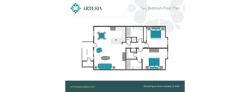 A floor plan of a two bedroom apartment from Artesia.