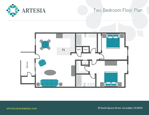 A floor plan of a two bedroom apartment from Artesia.