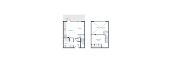 A floor plan of a living area and bedroom loft with a bathroom.