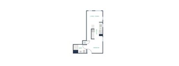 A floor plan of a bedroom with a bathroom and living/dining area.