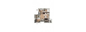 A cutaway view of a house showing the interior of a kitchen, living room, and bedrooms.