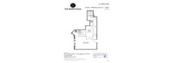 A floor plan for a studio apartment with a sleeping alcove.