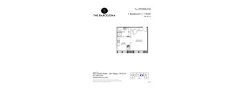 A floor plan for a one bedroom apartment with one bath.