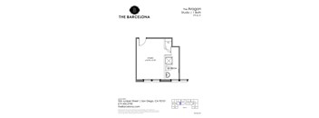 A floor plan for a studio apartment with a bathroom and a kitchenette.