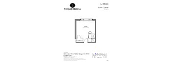 A floor plan for a studio apartment at The Bilbao.
