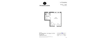 A floor plan for a studio apartment at The Barcelona.