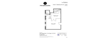 A floor plan for a 1 bedroom apartment at The Galicia.