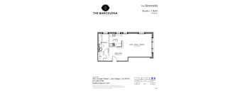 A floor plan for a studio apartment at The Granada.