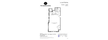 A floor plan for a studio apartment at The Barcelona.