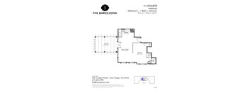 A floor plan for a penthouse apartment at The Barcelona in San Diego, CA.