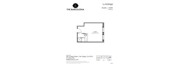 A floor plan for a studio apartment at The Barcelona in San Diego, CA.