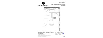 A floor plan for a studio apartment with a sleeping alcove.