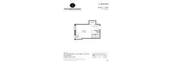A floor plan for a property at The Rambla shows a studio apartment with a bathroom and a living area.