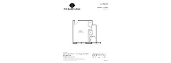 A floor plan for a studio apartment with a bathroom and a studio space.