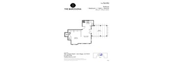 A floor plan for a property called The Sevilla shows a kitchen, living room, and bathroom.