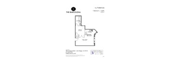 A floor plan for a one bedroom apartment with one bathroom.