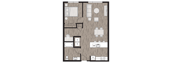 One bedroom apartment floor plan layout 1 at Riverfront Everett Apartments, Everett