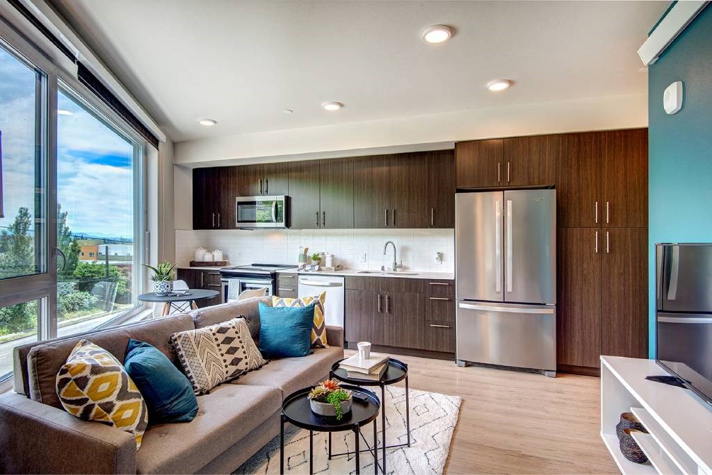 Living Room With Kitchen at Metro Line Flats, Seattle