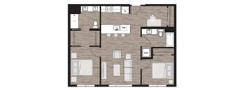 2 Bedroom 2 Bathroom Floor Plan at Riverfront Everett, Washington