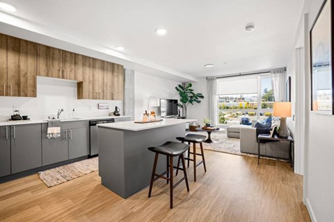 Kitchen With Living Area at Riverfront Everett, Everett, WA