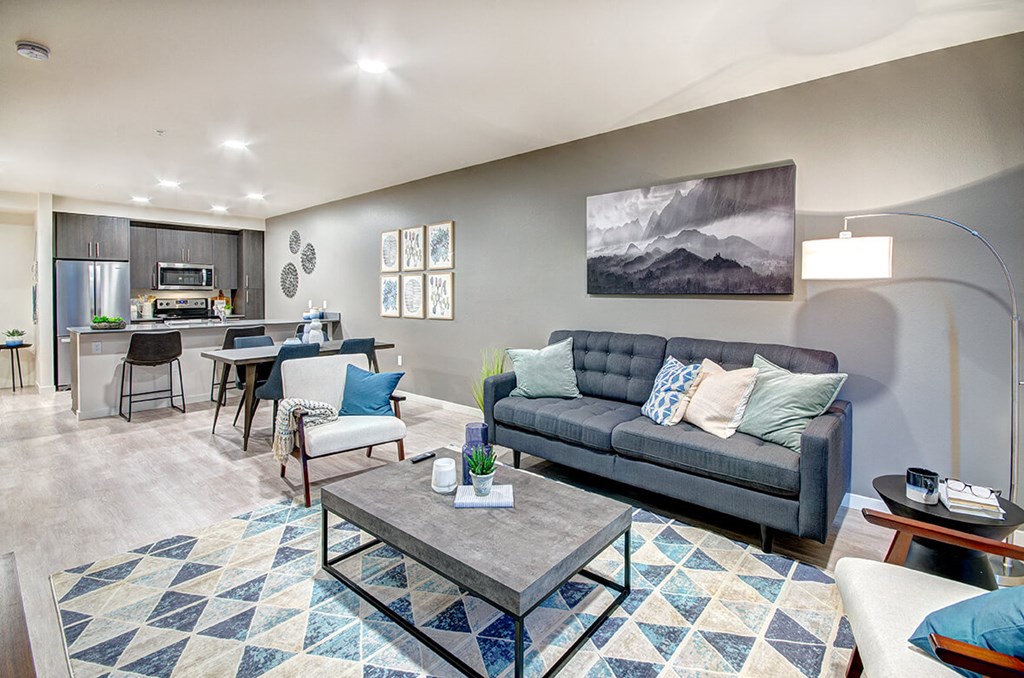 Living Area With Kitchen View at Upton Flats, Washington, 98126