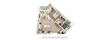 A floor plan of a house with a kitchen, living room, and two bedrooms.