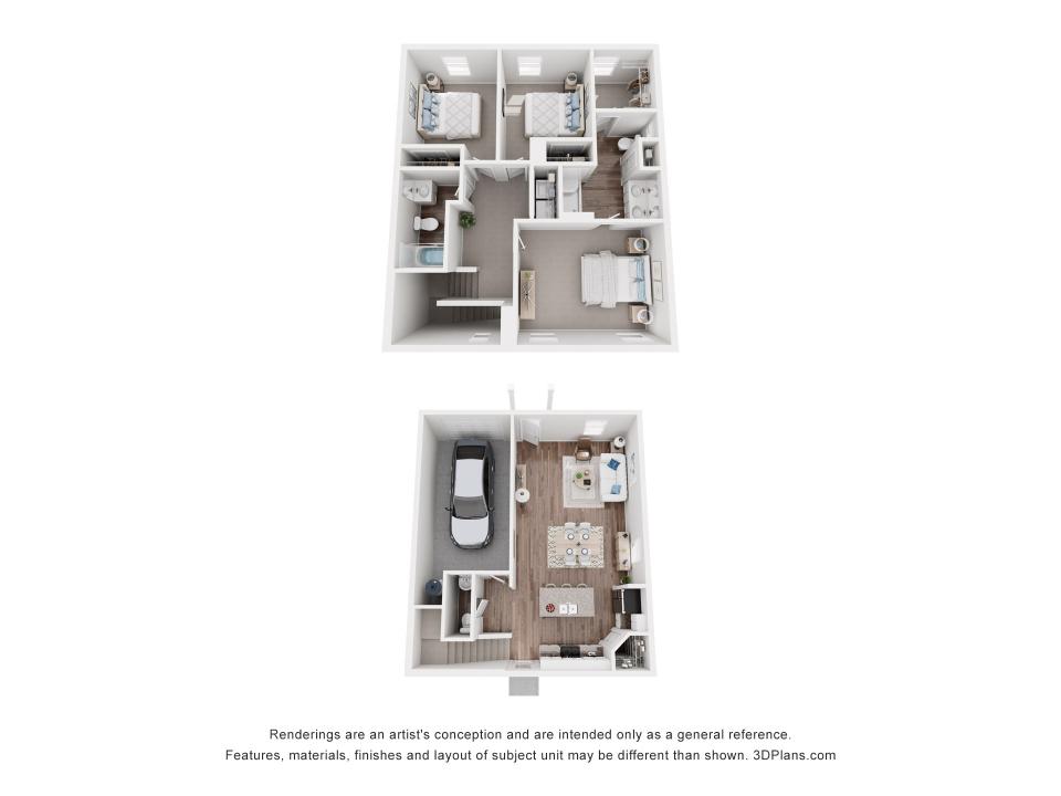 A floor plan of a two-bedroom apartment with a kitchen and living room.