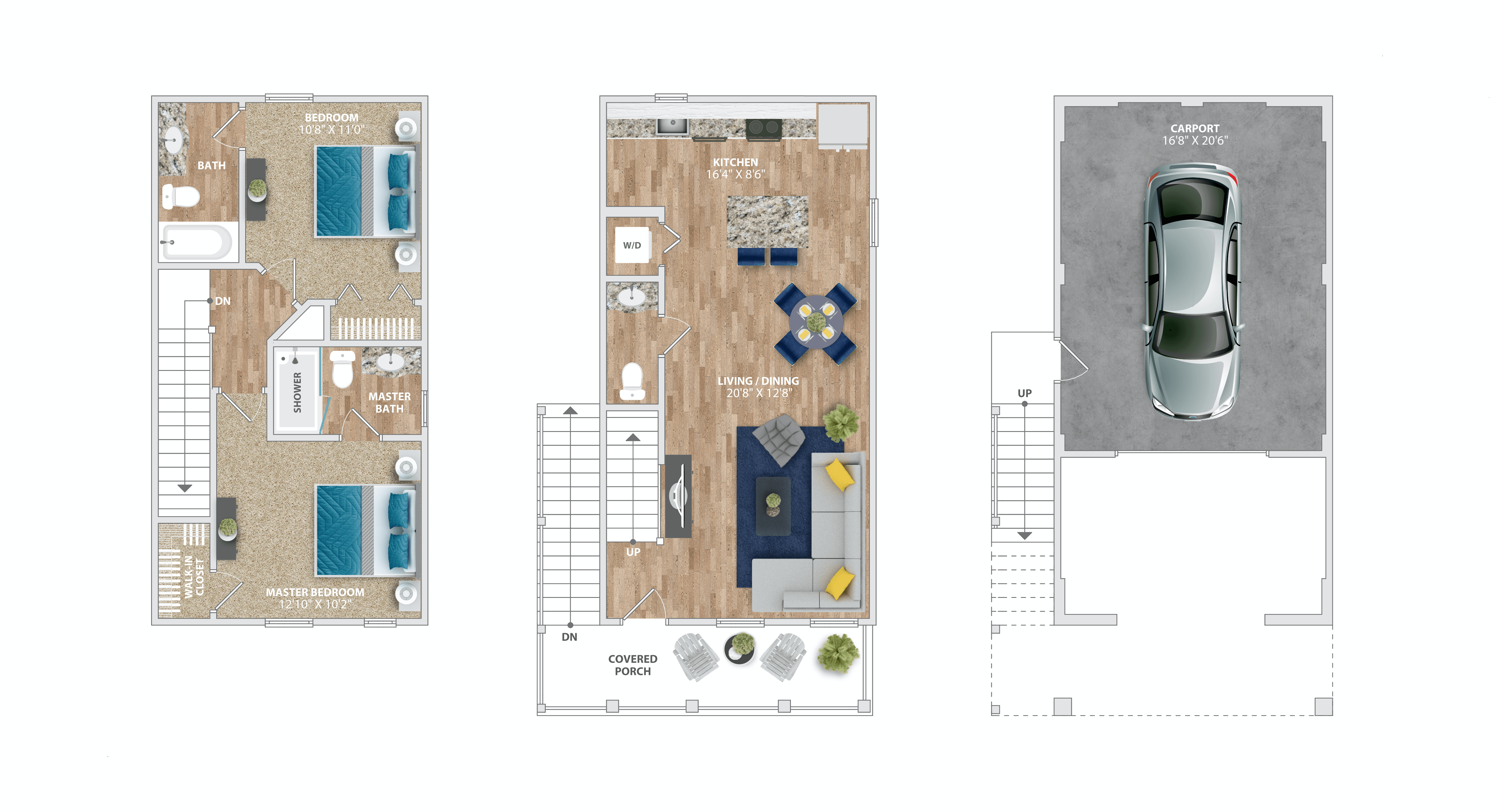 A floor plan of a house with a car parked in the driveway.
