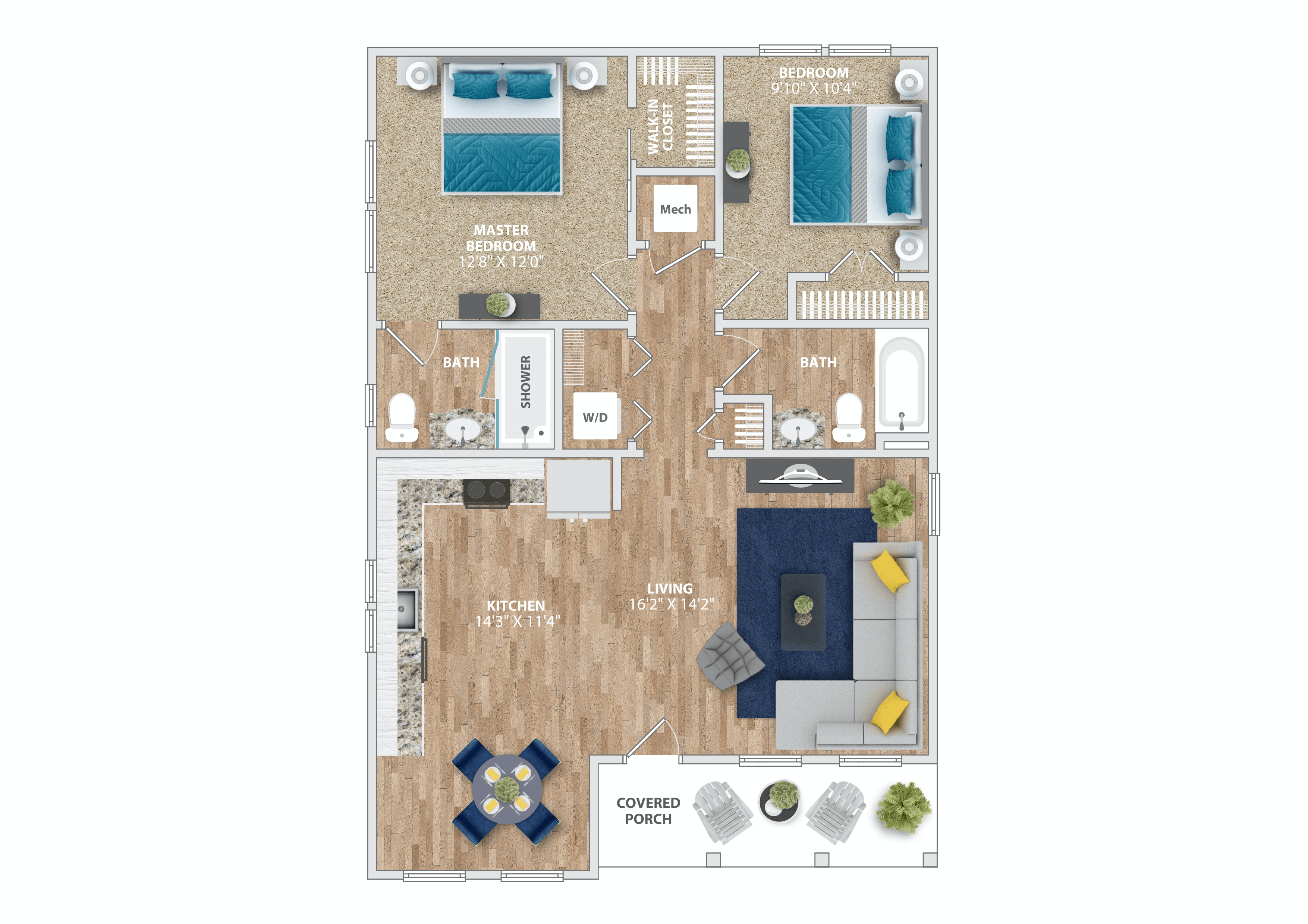 A floor plan of a house with a pool and a covered porch.