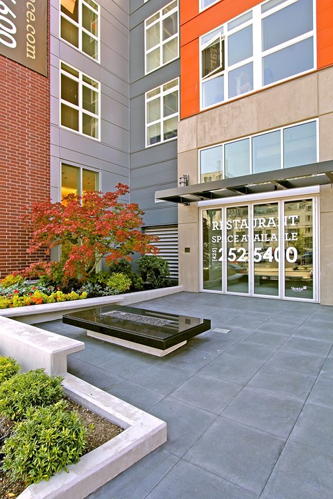 A building with a sign that says "Restaurant Space Available" is shown.