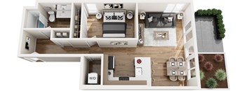 A floor plan of a house with a living room, dining room, kitchen, and bedrooms.