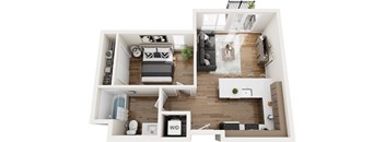 A top down view of a modern apartment layout.