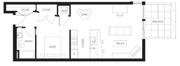 A floor plan of a house with labeled rooms such as "DIN", "COOK", and "WASH".